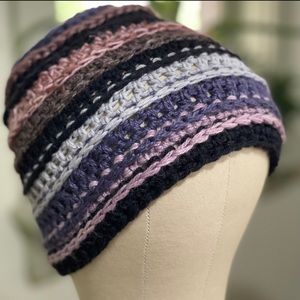 Black & Multicolor HEMP + Wool crochet beanie hat | unisex OOAK | Freeform